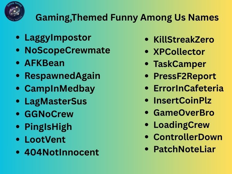 Gaming,Themed Funny Among Us Names