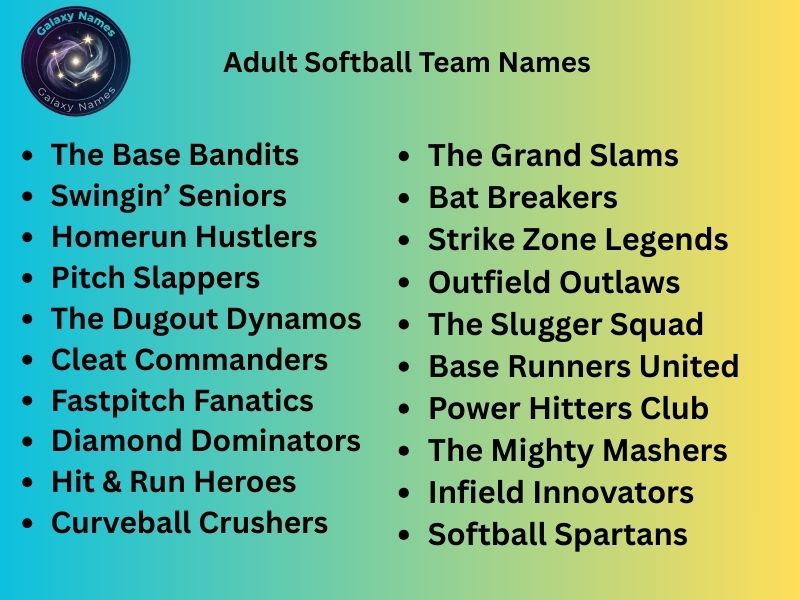 Adult Softball Team Names