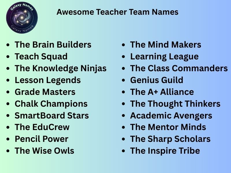 Awesome Teacher Team Names