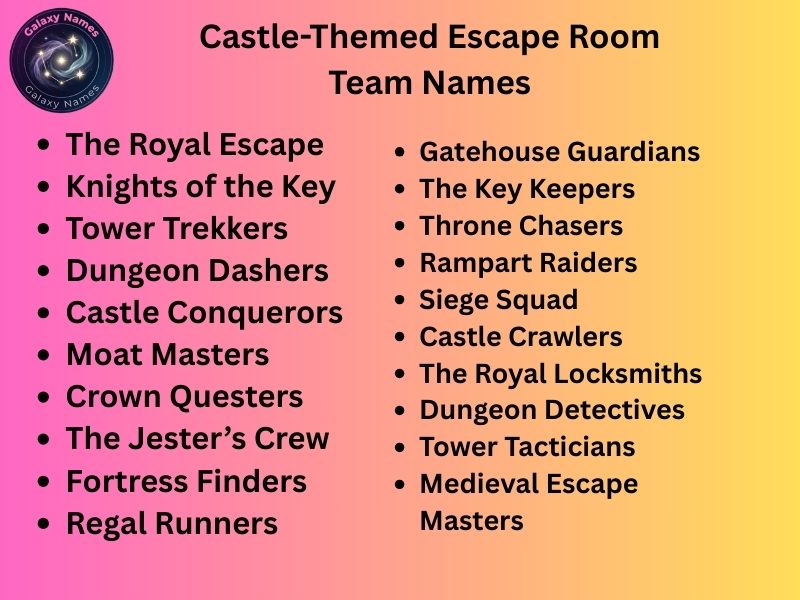 Castle-Themed Escape Room Team Names
