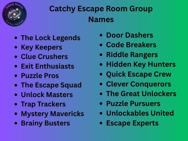 Catchy Escape Room Group Names