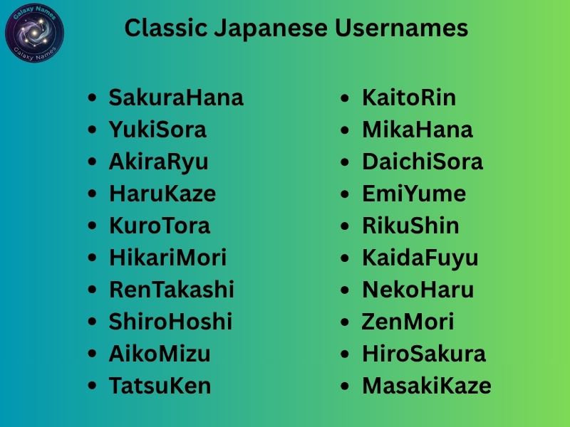 Classic Japanese Usernames