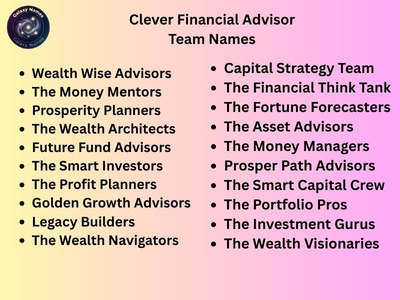Clever Financial Advisor Team Names
