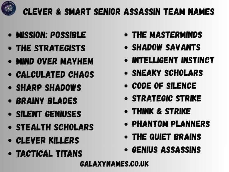 Clever & Smart Senior Assassin Team Names