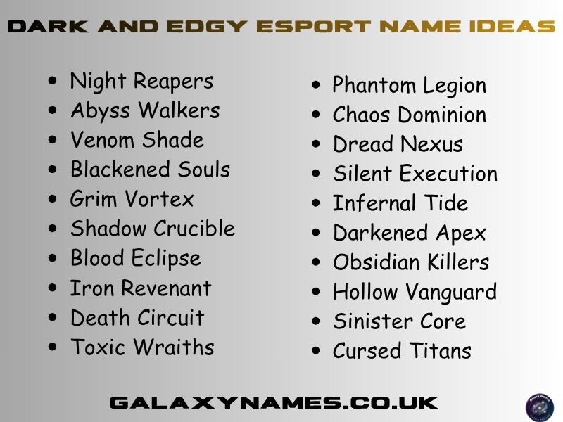 Dark and Edgy Esport Name Ideas