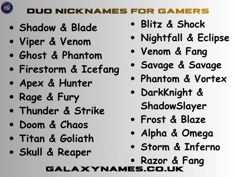 Duo Nicknames For Gamers