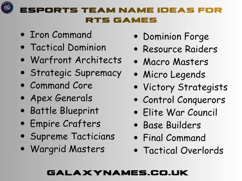 Esports Team Name Ideas For RTS Games