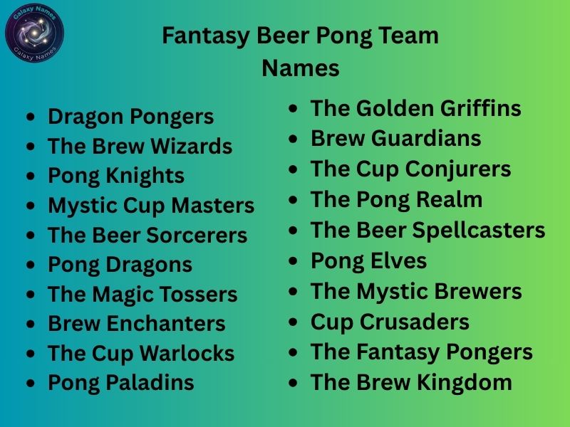 Fantasy Beer Pong Team Names