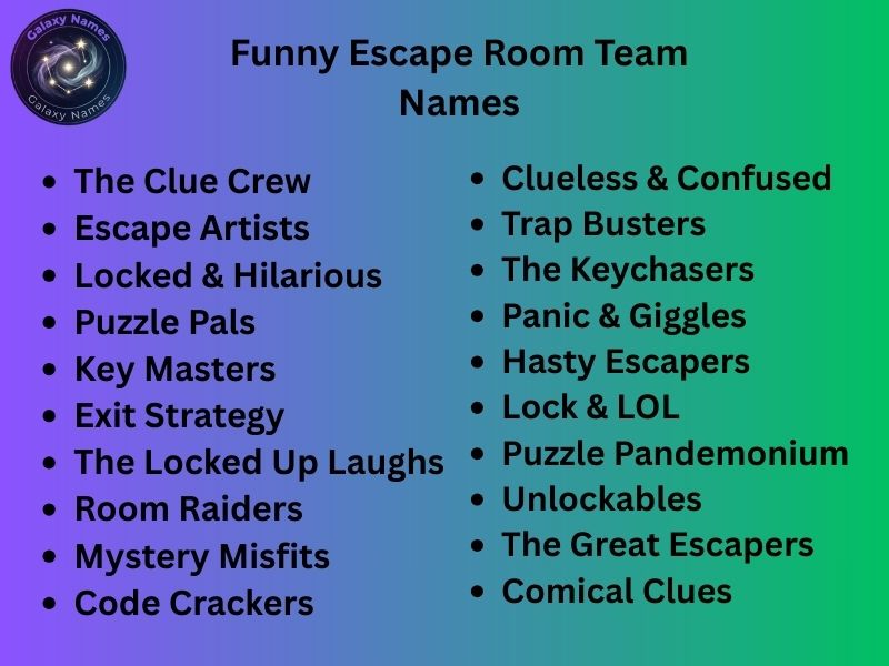 Funny Escape Room Team Names