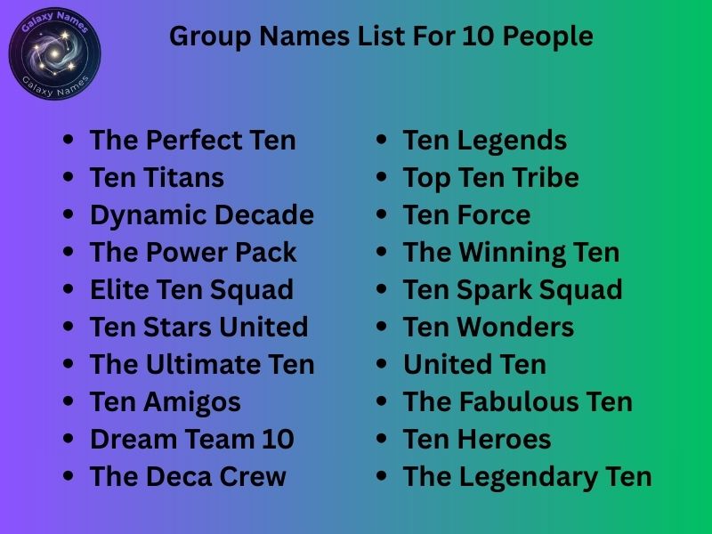 Group Names List For 10 People