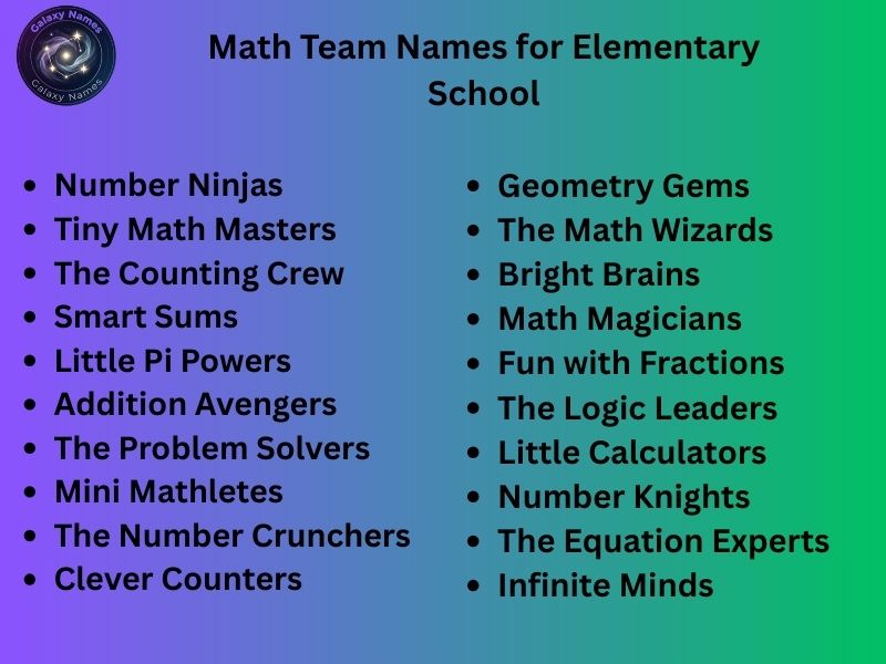 Math Team Names for Elementary School