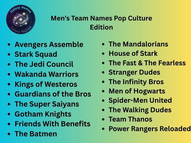 Men's Team Names Pop Culture Edition