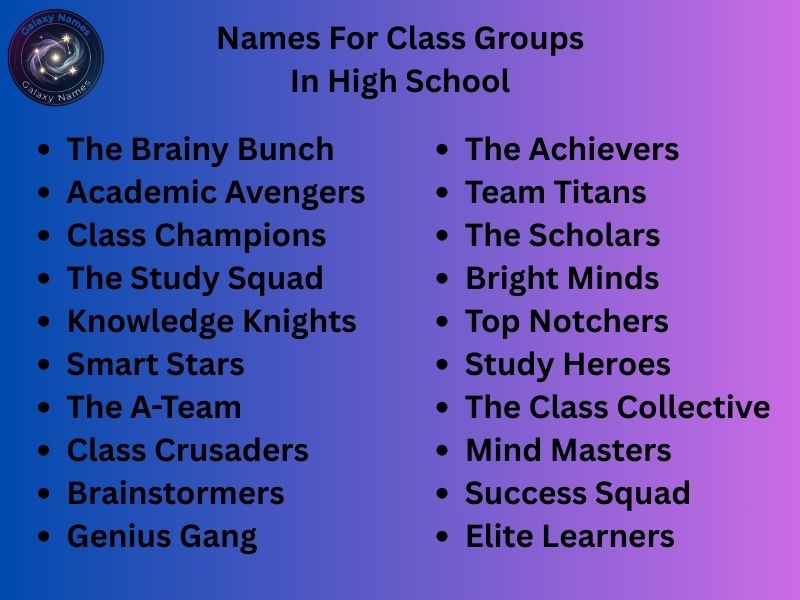 Names For Class Groups In High School