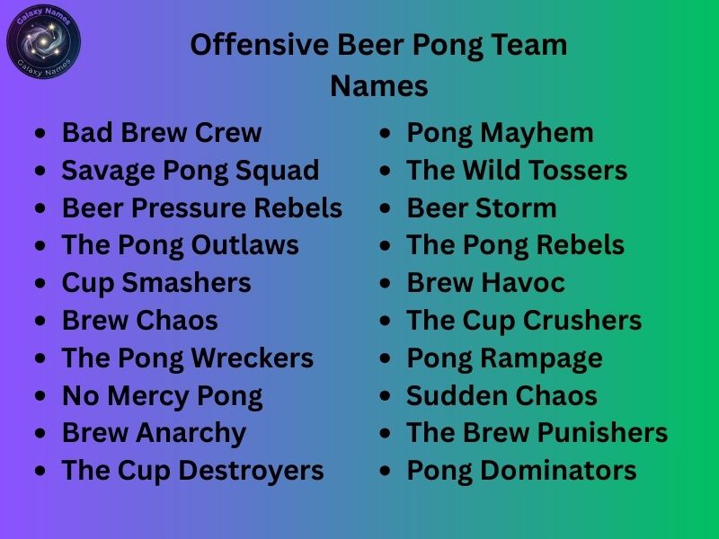 Offensive Beer Pong Team Names