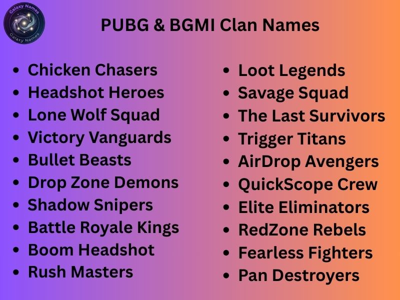 PUBG & BGMI Clan Names