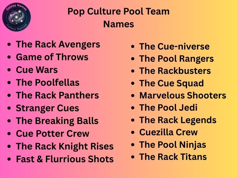 Pop Culture Pool Team Names