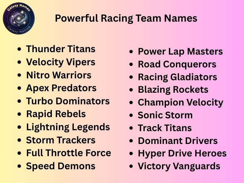 Powerful Racing Team Names