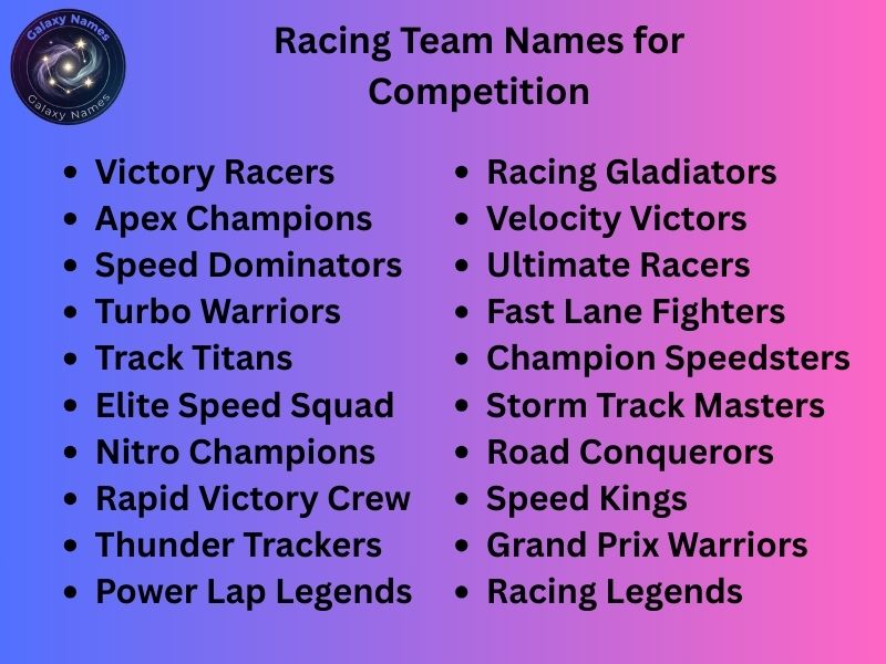 Racing Team Names for Competition