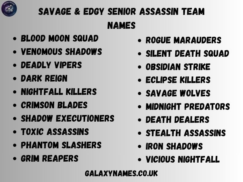 Savage & Edgy Senior Assassin Team Names