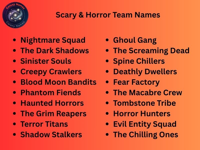 Scary & Horror Team Names