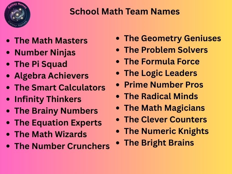 School Math Team Names