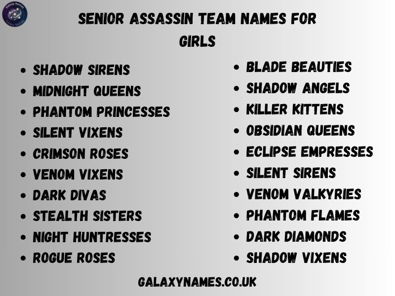 Senior Assassin Team Names for Girls