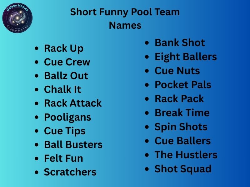 Short Funny Pool Team Names
