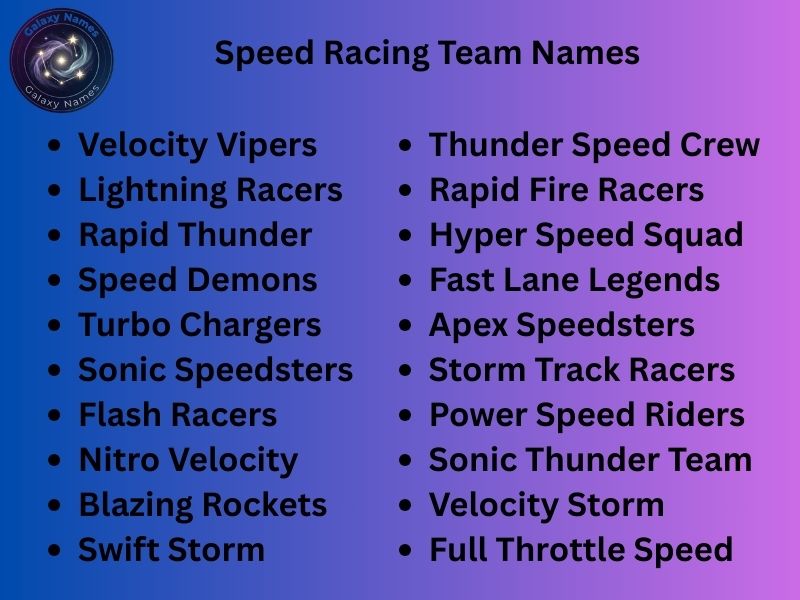 Speed Racing Team Names
