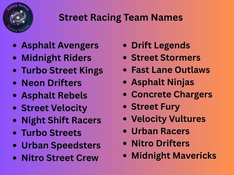 Street Racing Team Names