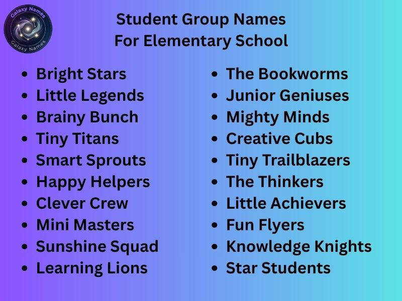 Student Group Names For Elementary School
