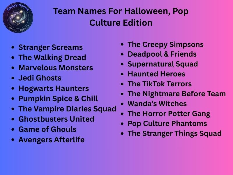 Team Names For Halloween, Pop Culture Edition