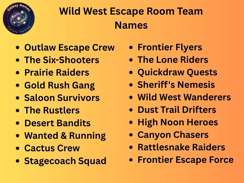 Wild West Escape Room Team Names