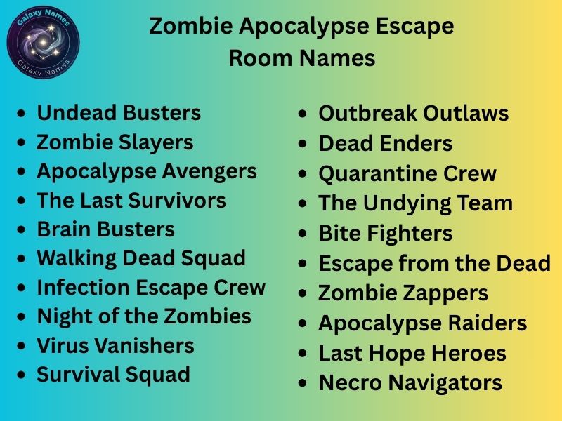 Zombie Apocalypse Escape Room Names