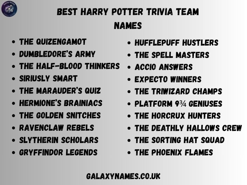 Best Harry Potter Trivia Team Names