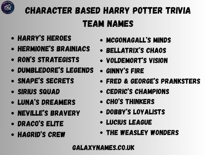 Character Based Harry Potter Trivia Team Names