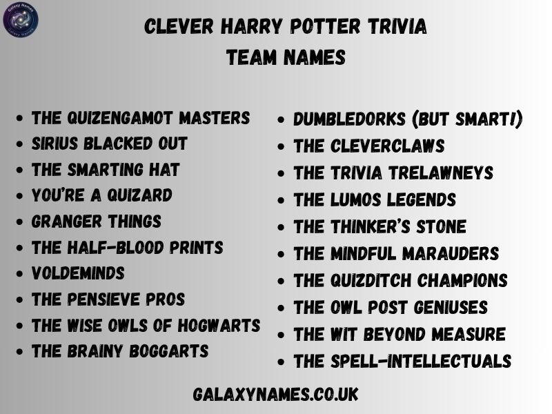 Clever Harry Potter Trivia Team Names