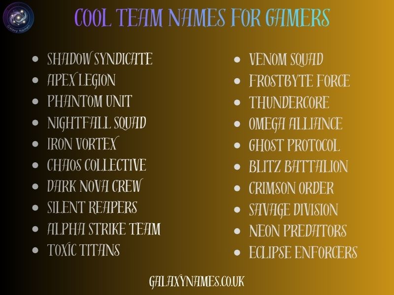 Cool Team Names For Gamers