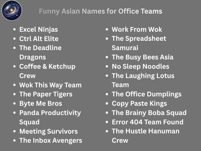 Funny Asian Names for Office Teams