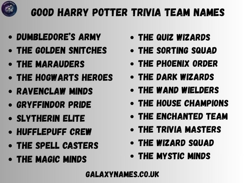 Good Harry Potter Trivia Team Names