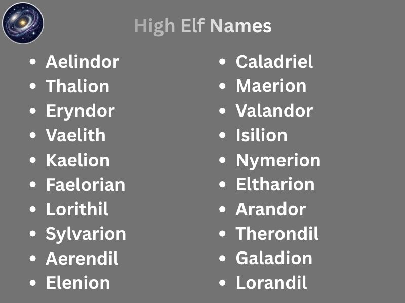 High Elf Names