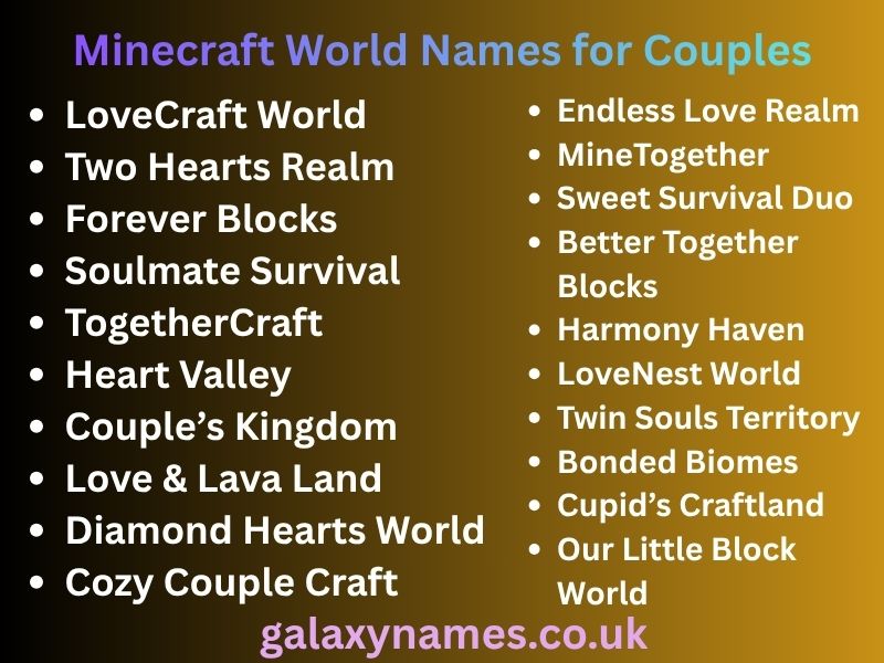 Minecraft World Names for Couples