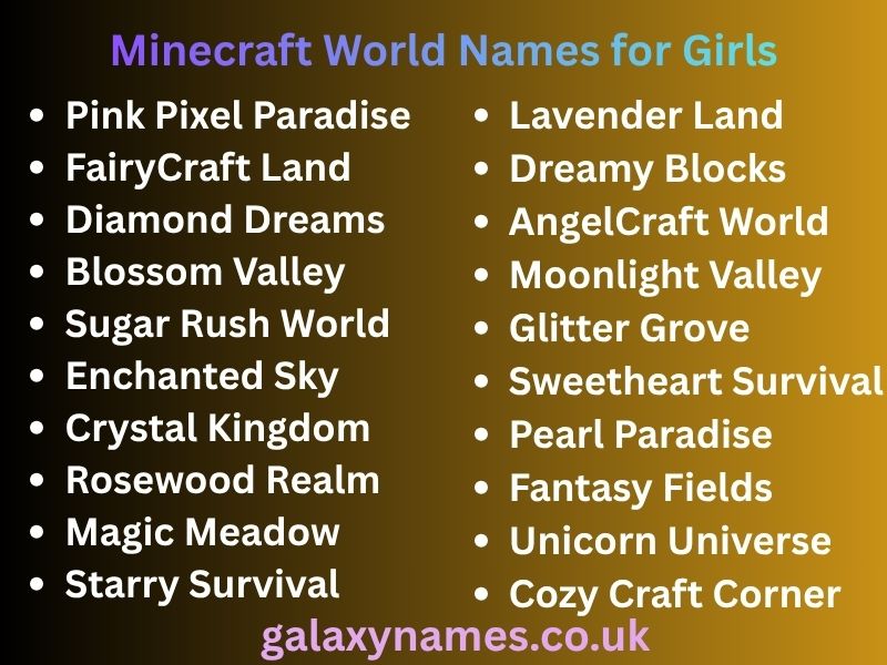 Minecraft World Names for Girls