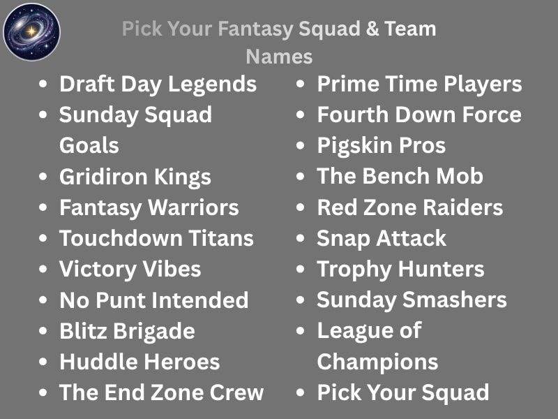 Pick Your Fantasy Squad & Team Names