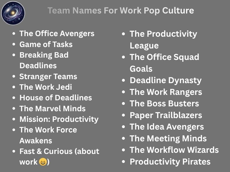 Team Names For Work Pop Culture